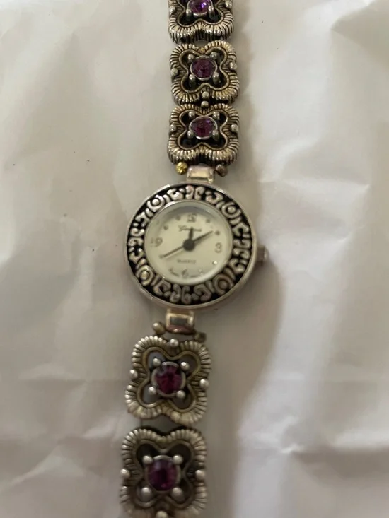 Silver-Tone Floral Link Watch with Pink Stones - Brighton Style! - Picture 3 of 9